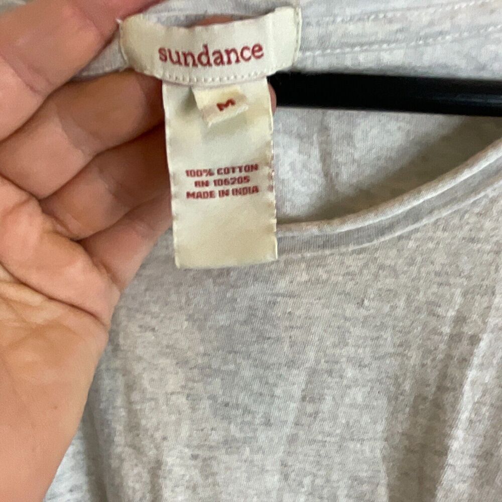 Sundance Women M Top Gray Heather Cream Lace Hi Low Long Sleeve Tshirt Blouse T3 - Picture 9 of 11
